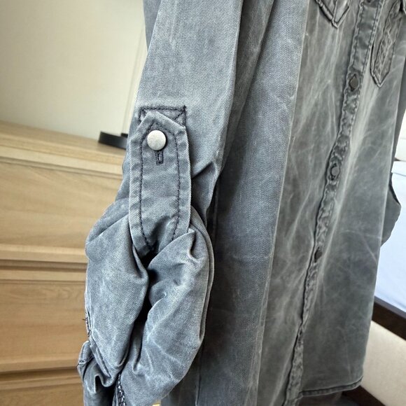 Express Washed Black / Gray Lyocell Utility Boyfriend Shirt - Picture 3 of 6